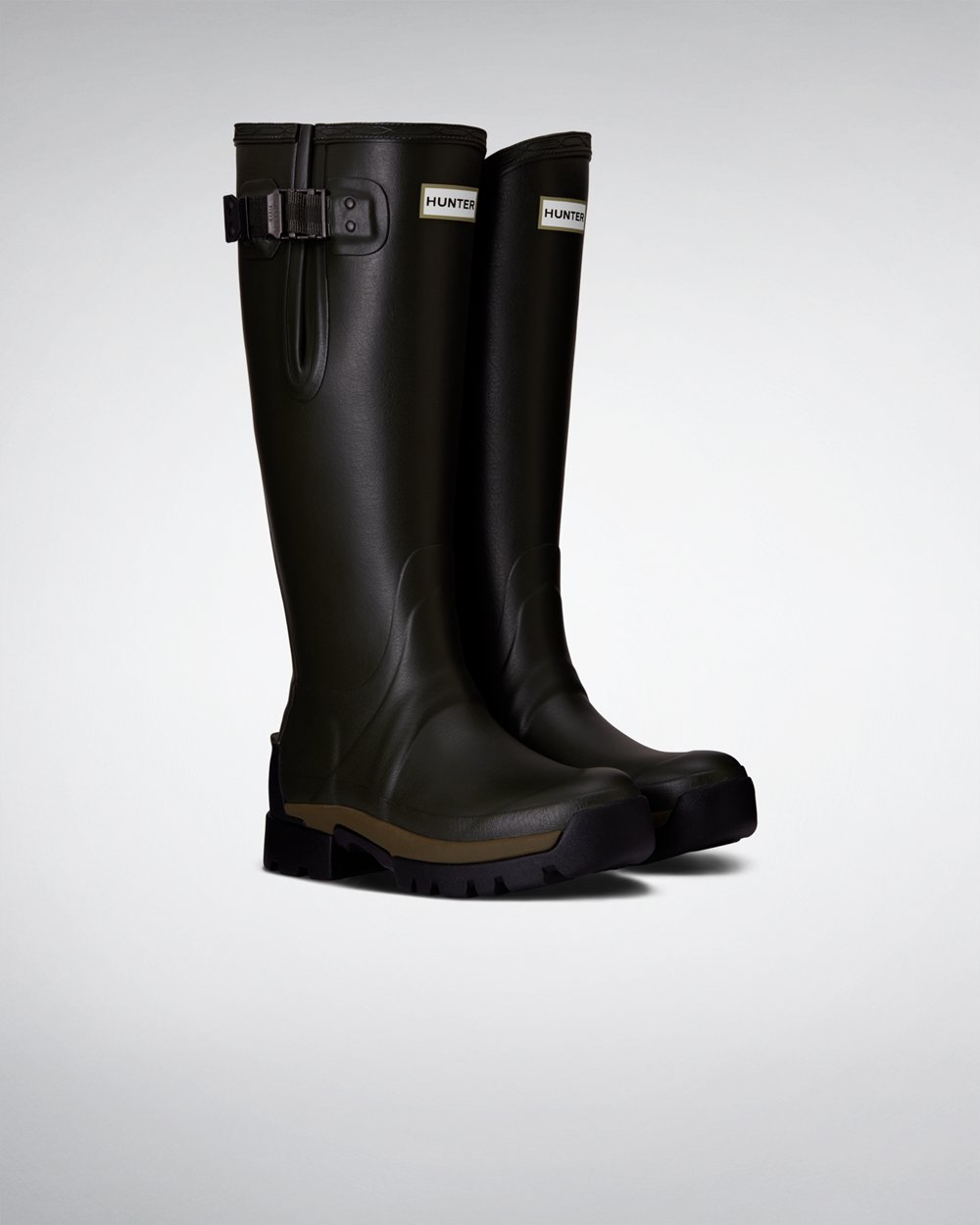 Hunter Balmoral Side Adjustable 3Mm Neoprene Tall Rain Boots - Online Shop Womens Dark Olive - MNZUI